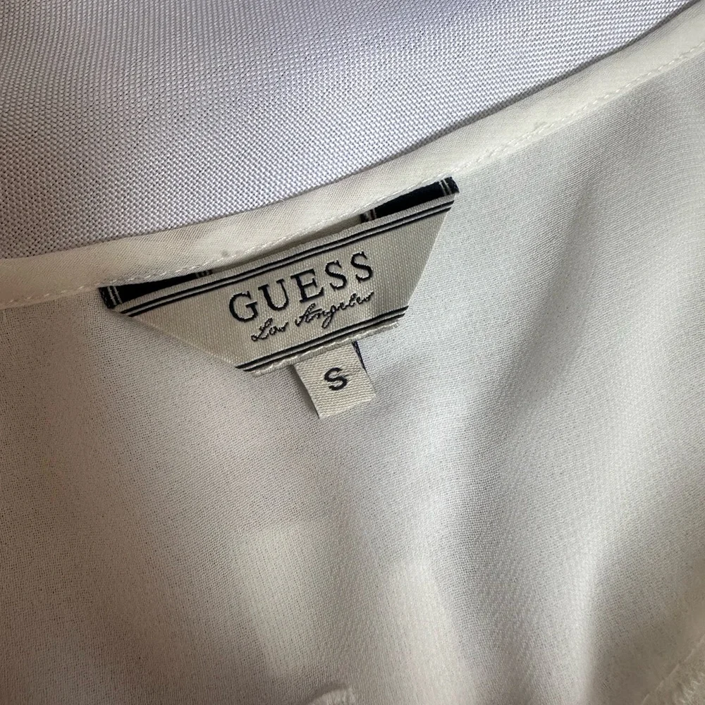 GUESS Sheer Long Sleeve Blouse With Lace Detail - Picture 7 of 8